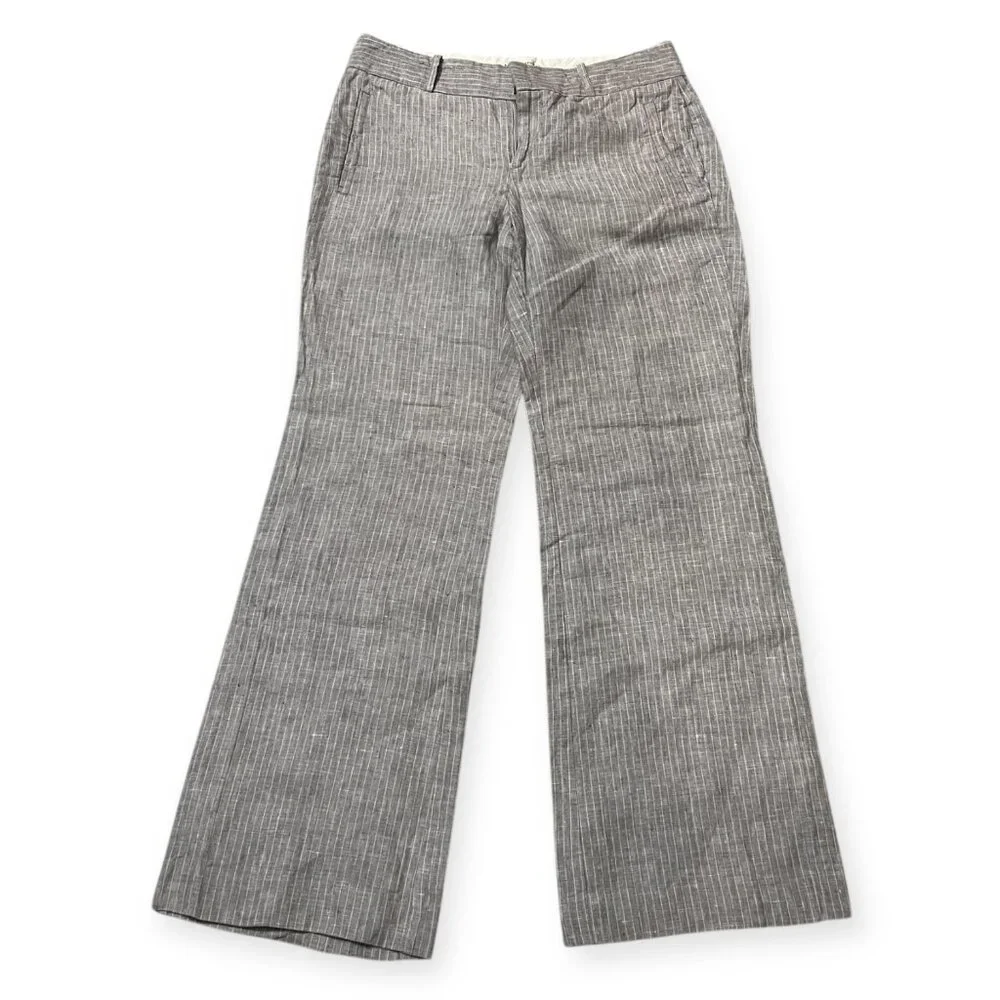 Banana Republic Martin Fit Linen Pants Women's Petite 4P Gray Wide Leg Career